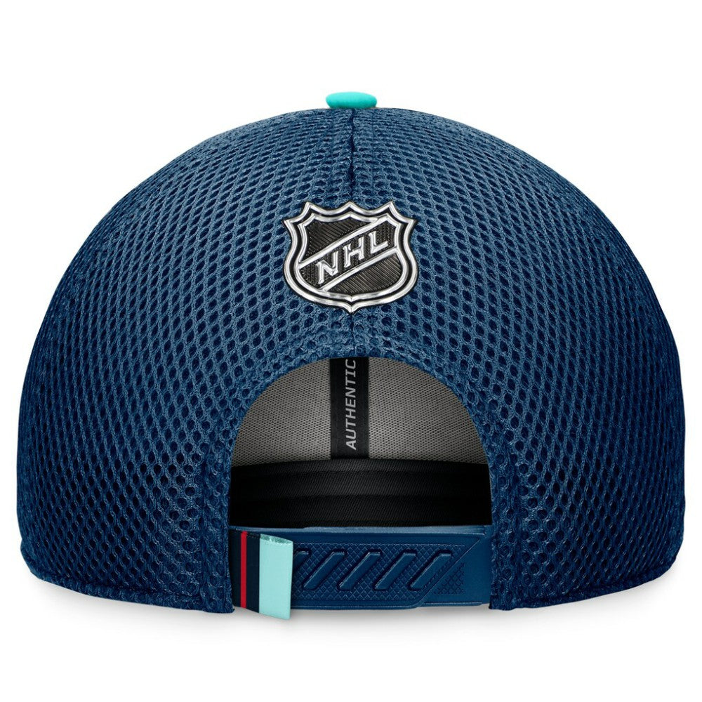 NHL Deep Sea Blue Seattle Kraken Fanatics 2024 NHL Draft On Stage Trucker Adjustable Hat