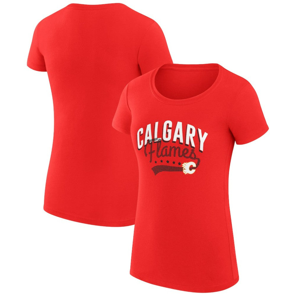 NHL  Calgary Flames G-III 4Her by Carl Banks Women's Super-Slim Fit Lightweight Filigree Logo T-Shirt – Red