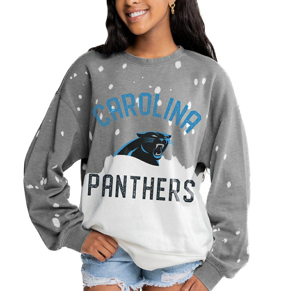Gameday Couture Women's Oversized Coin Toss Faded French Terry Tri-Blend Pullover Sweatshirt - Carolina Panthers