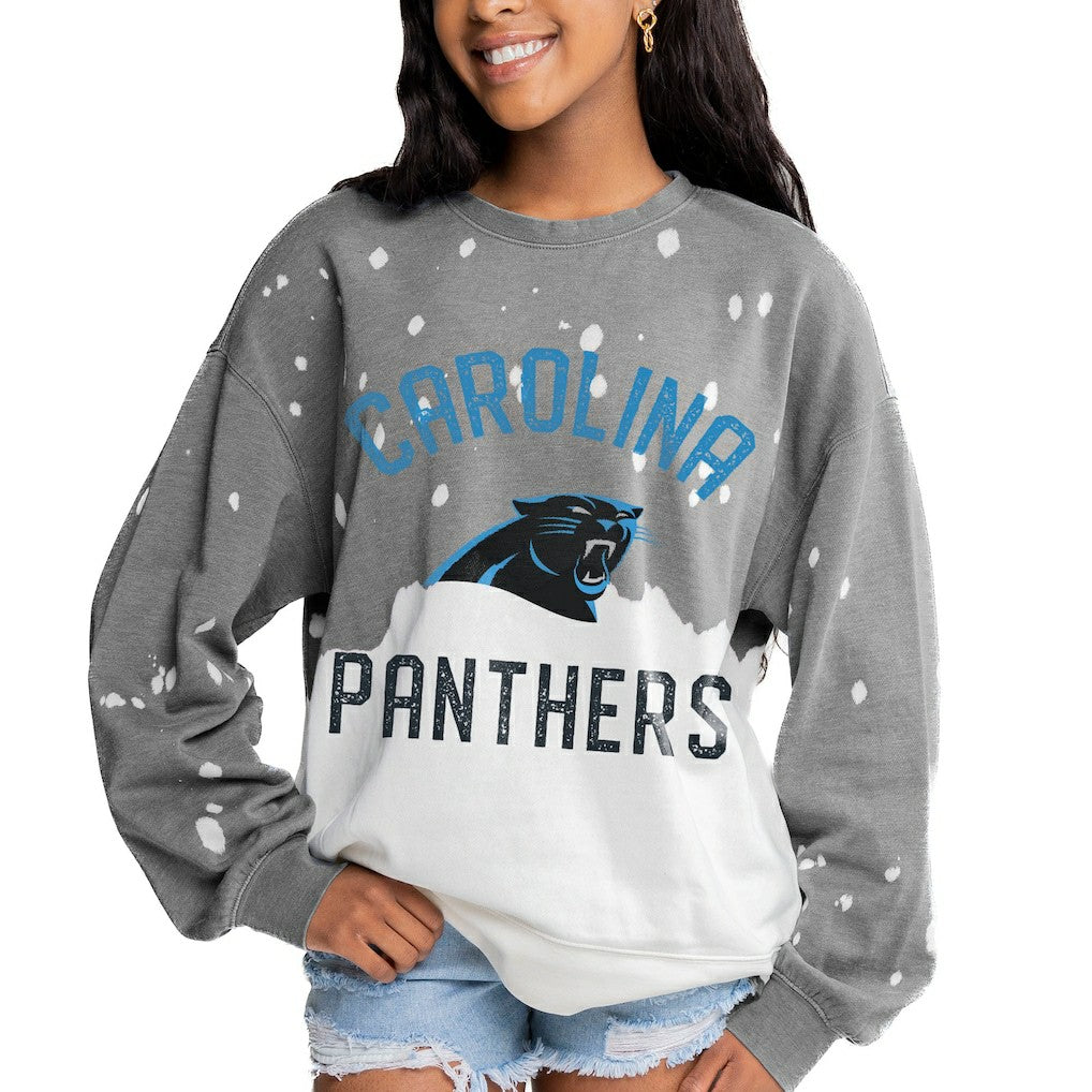 Gameday Couture Women's Oversized Coin Toss Faded French Terry Tri-Blend Pullover Sweatshirt - Carolina Panthers