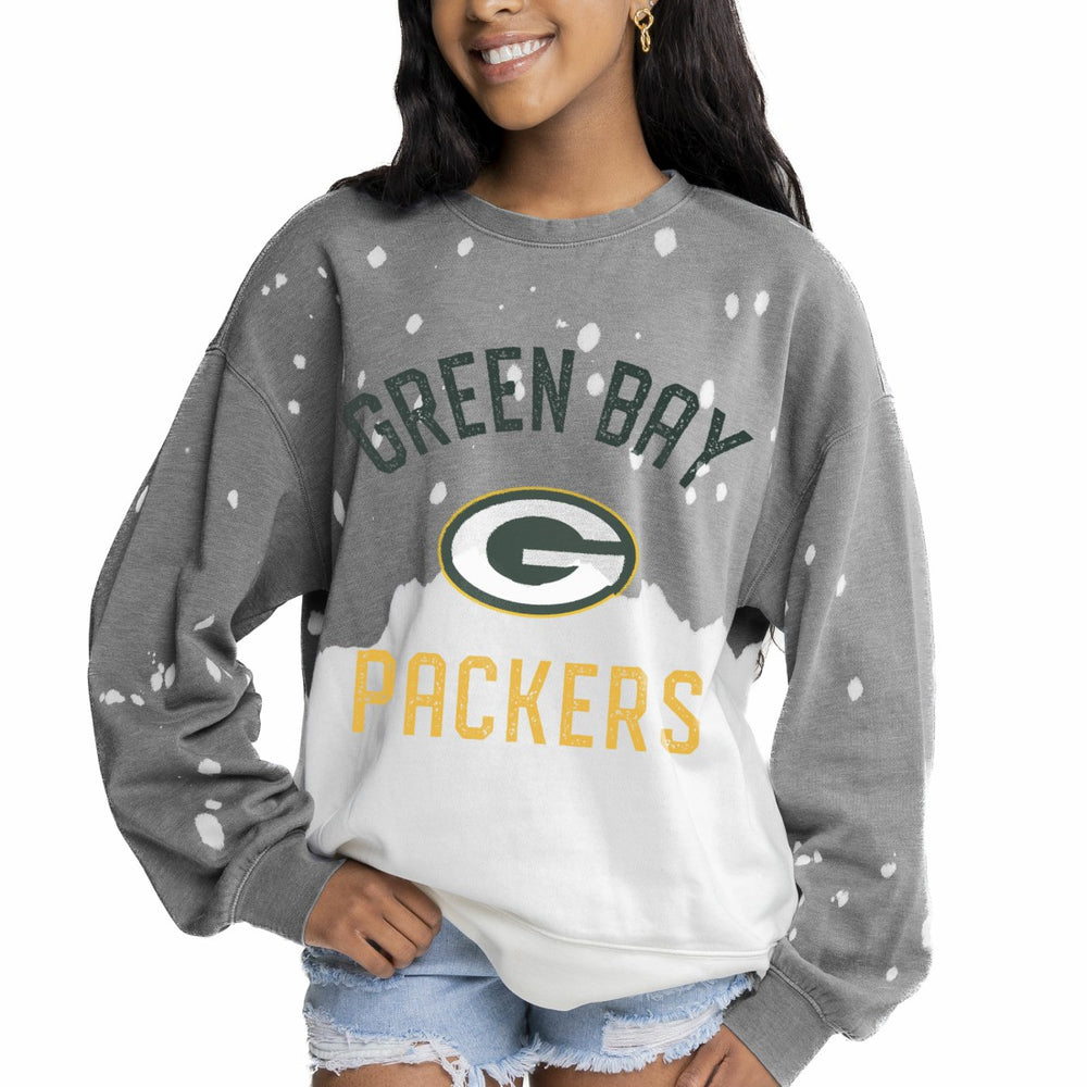 Gameday Couture Women's Oversized Coin Toss Faded French Terry Tri-Blend Pullover Sweatshirt - Green Bay Packers