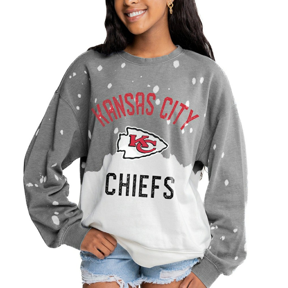 Gameday Couture Women's Oversized Coin Toss Faded French Terry Tri-Blend Pullover Sweatshirt - Kansas City Chiefs