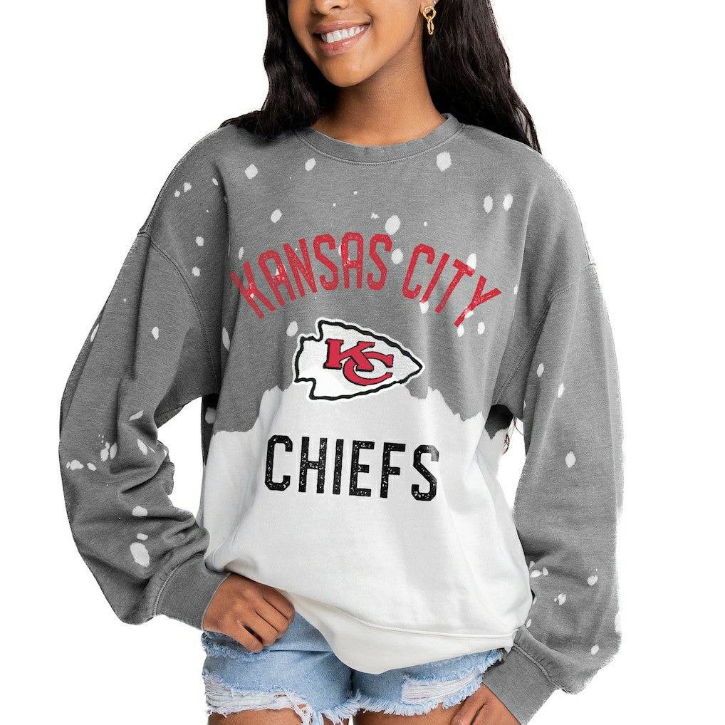 Gameday Couture Women's Oversized Coin Toss Faded French Terry Tri-Blend Pullover Sweatshirt - Kansas City Chiefs