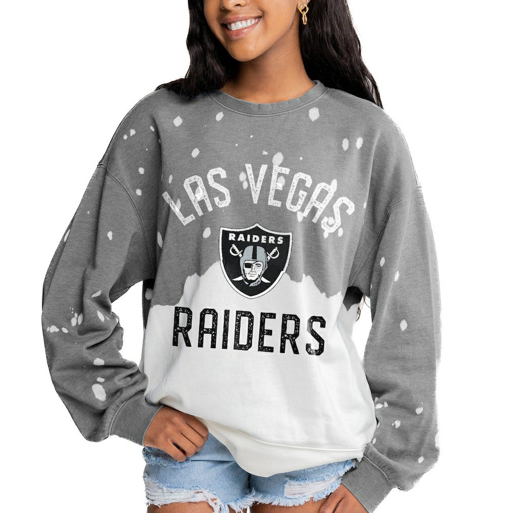 Gameday Couture Women's Oversized Coin Toss Faded French Terry Tri-Blend Pullover Sweatshirt - Las Vegas Raiders