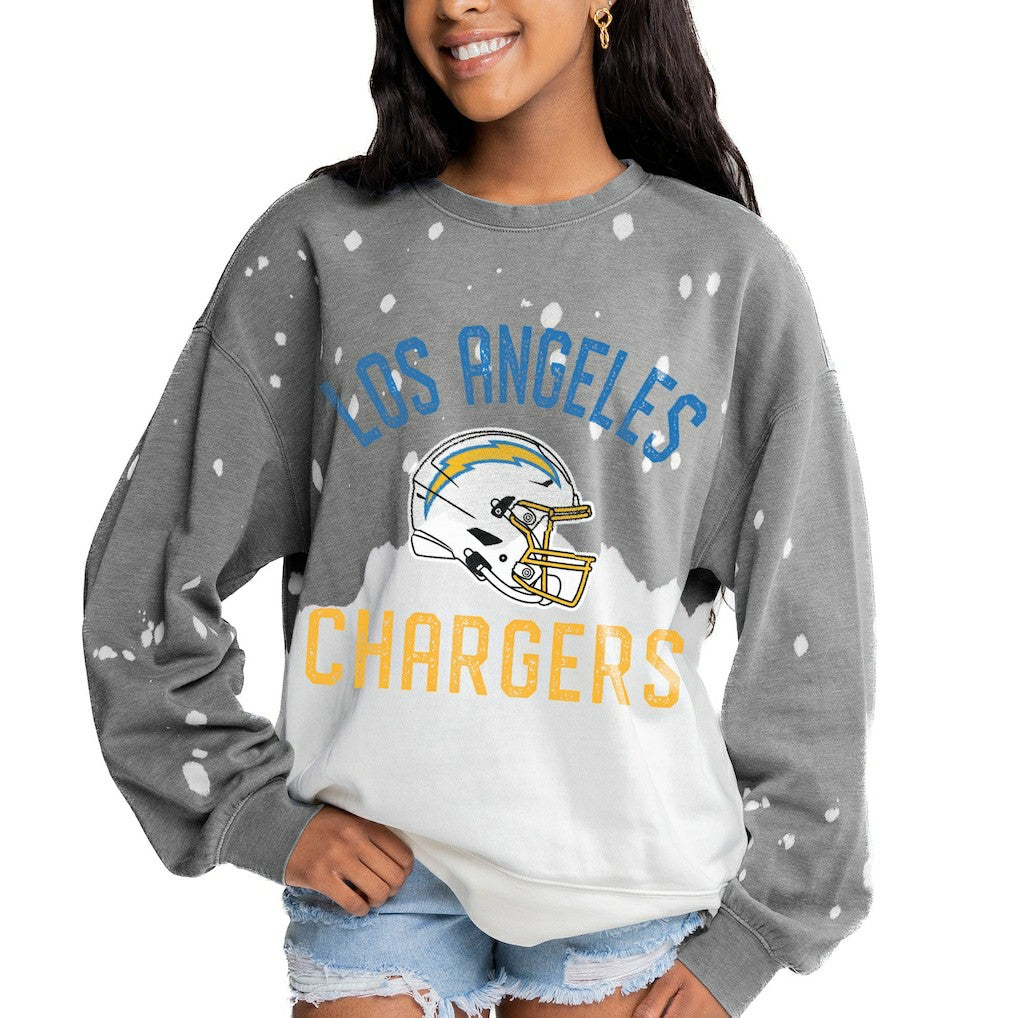 Gameday Couture Women's Oversized Coin Toss Faded French Terry Tri-Blend Pullover Sweatshirt - Los Angeles Chargers