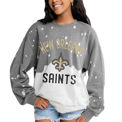 Gameday Couture Women's Oversized Coin Toss Faded French Terry Tri-Blend Pullover Sweatshirt - New Orleans Saints