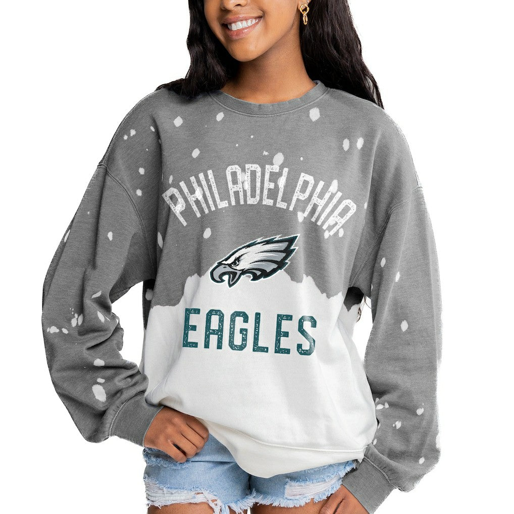 Gameday Couture Women's Oversized Coin Toss Faded French Terry Tri-Blend Pullover Sweatshirt - Philadelphia Eagles