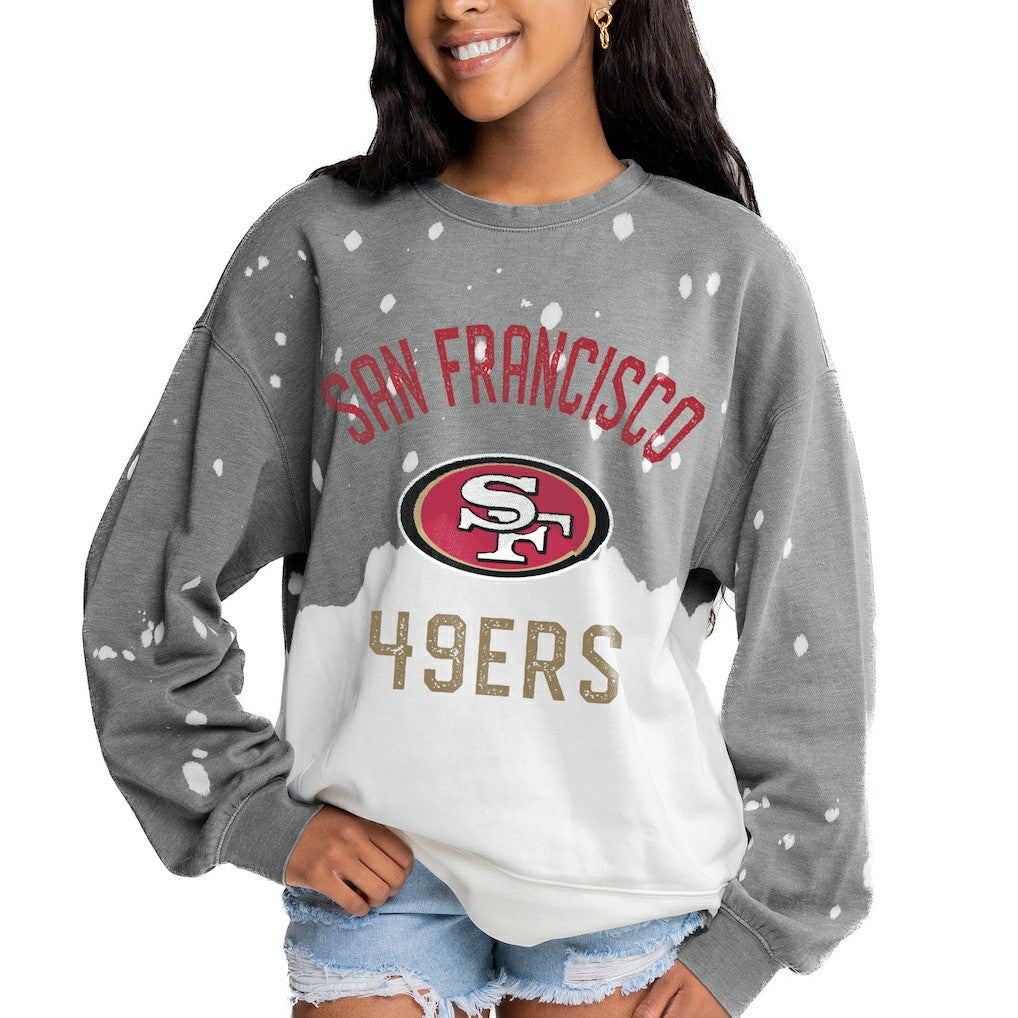 Gameday Couture Women's Oversized Coin Toss Faded French Terry Tri-Blend Pullover Sweatshirt - San Francisco 49ers