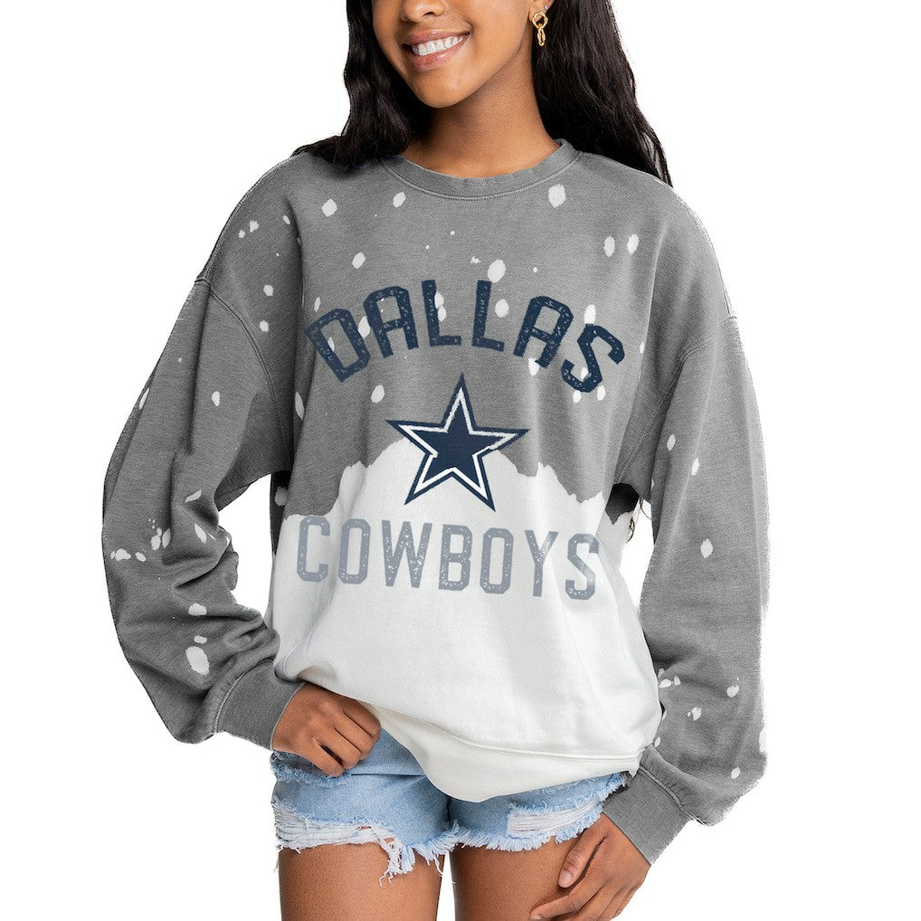 Gameday Couture Women's Oversized Coin Toss Faded French Terry Tri-Blend Pullover Sweatshirt - Dallas Cowboys
