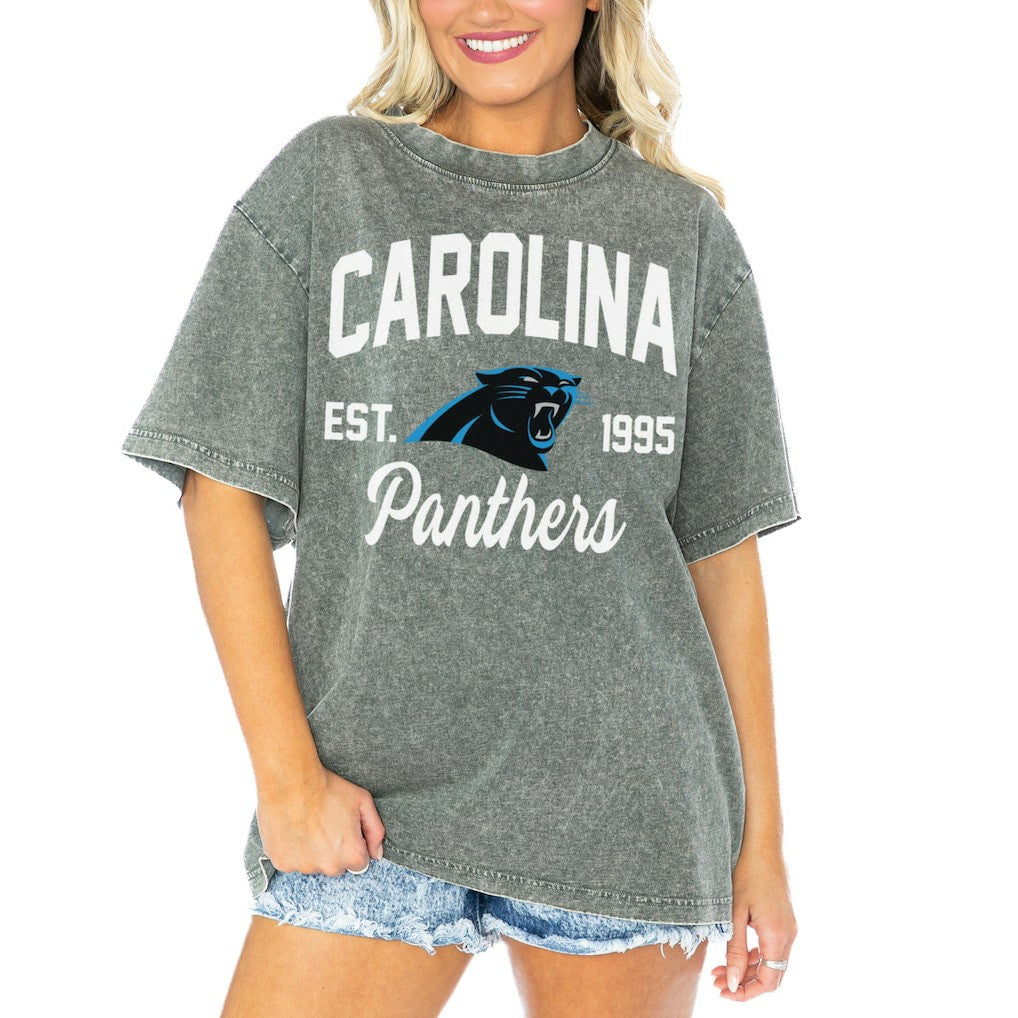 Gameday Couture Women's Tackle Titan Boyfriend Washed T-Shirt - Carolina Panthers