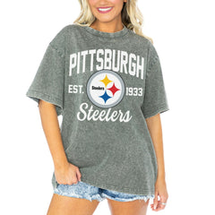 Gameday Couture Women's Tackle Titan Boyfriend Washed T-Shirt - Pittsburgh Steelers