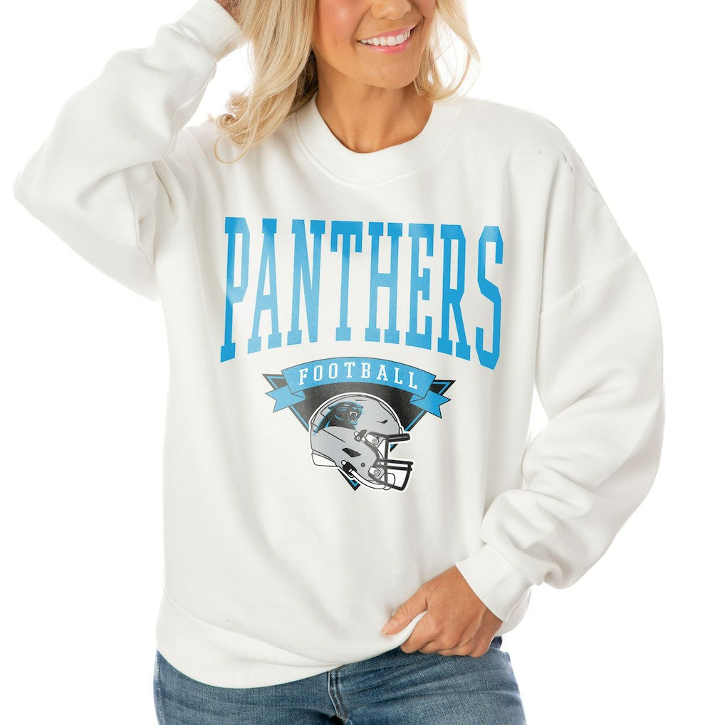 Gameday Couture Women's Oversized Yard Line Tri-Blend Pullover Sweatshirt - Carolina Panthers