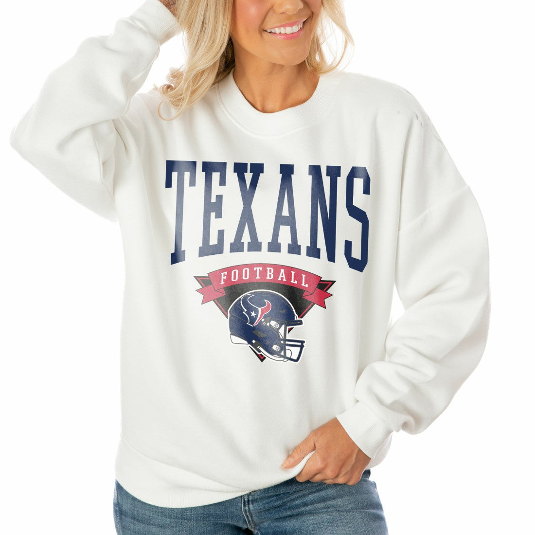 Gameday Couture Women's Oversized Yard Line Tri-Blend Pullover Sweatshirt - Houston Texans