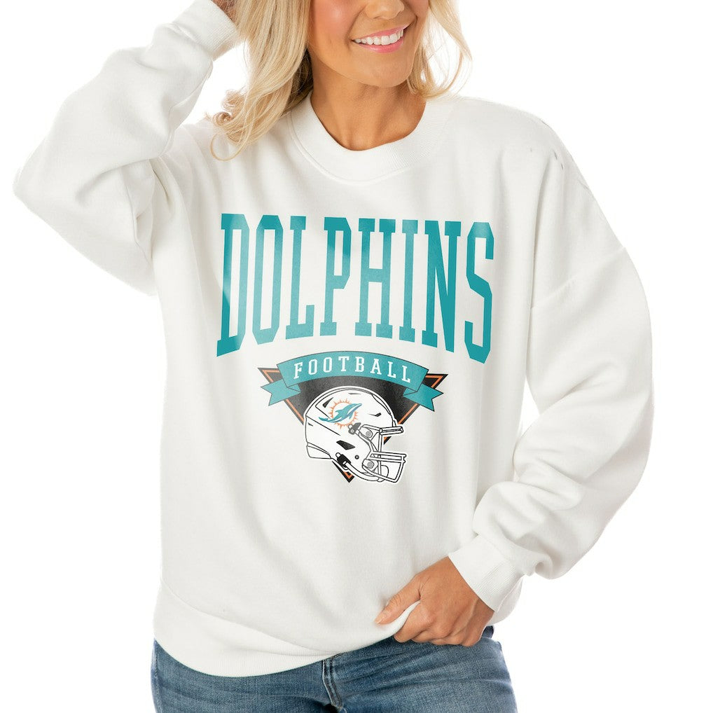 Gameday Couture Women's Oversized Yard Line Tri-Blend Pullover Sweatshirt - Miami Dolphins