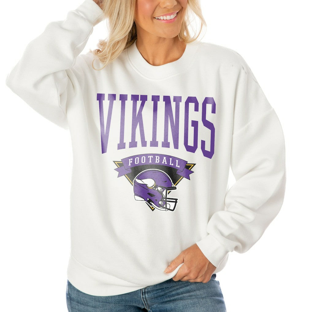 Gameday Couture Women's Oversized Yard Line Tri-Blend Pullover Sweatshirt - Minnesota Vikings