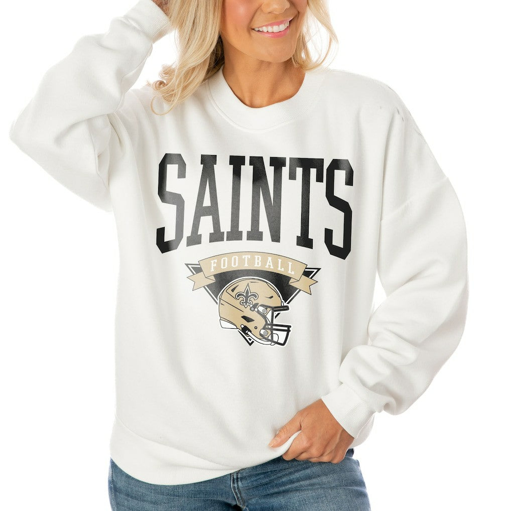 Gameday Couture Women's Oversized Yard Line Tri-Blend Pullover Sweatshirt - New Orleans Saints