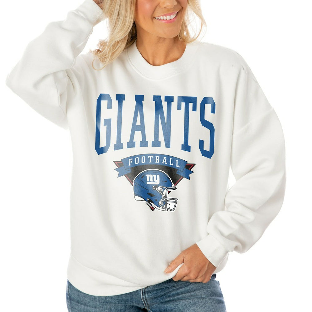 Gameday Couture Women's Oversized Yard Line Tri-Blend Pullover Sweatshirt - New York Giants