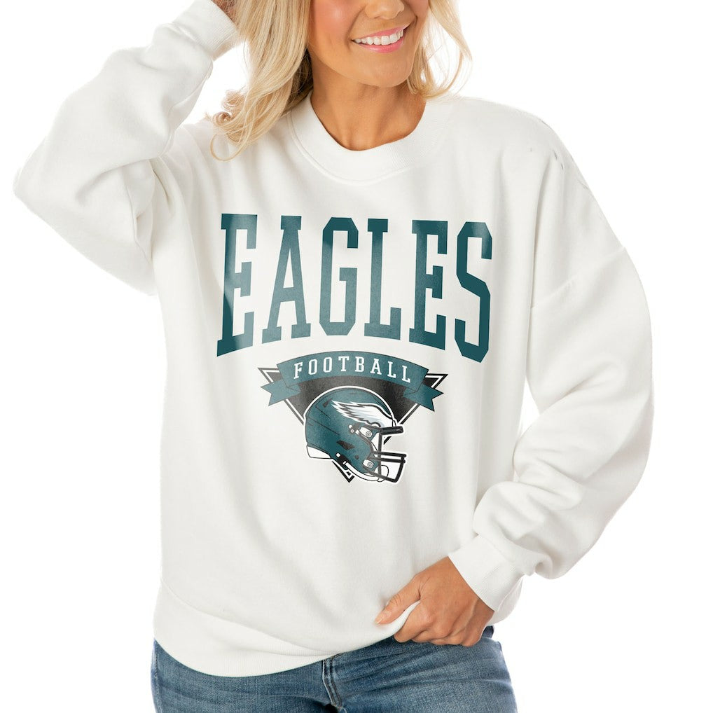 Gameday Couture Women's Oversized Yard Line Tri-Blend Pullover Sweatshirt - Philadelphia Eagles
