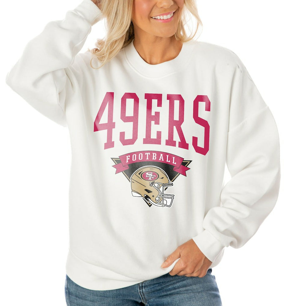 Gameday Couture Women's Oversized Yard Line Tri-Blend Pullover Sweatshirt - San Francisco 49ers