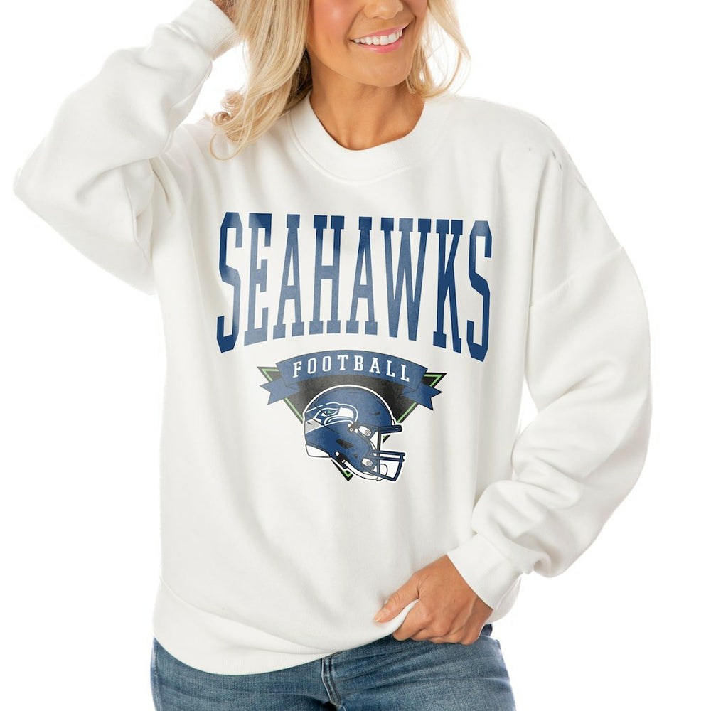 Gameday Couture Women's Oversized Yard Line Tri-Blend Pullover Sweatshirt - Seattle Seahawks