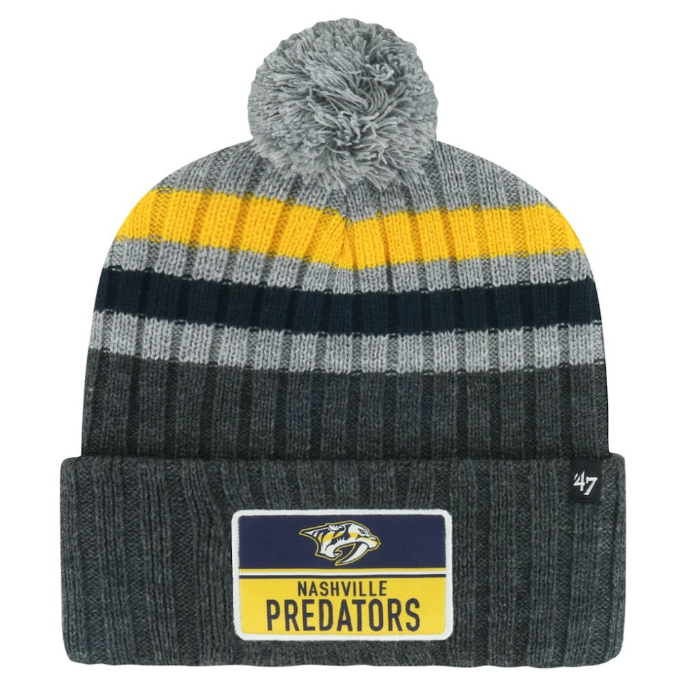 NHL Gray Nashville Predators '47 Stack Patch Cuffed Knit Hat with Pom