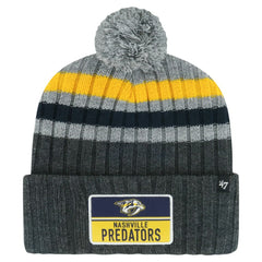 NHL Gray Nashville Predators '47 Stack Patch Cuffed Knit Hat with Pom