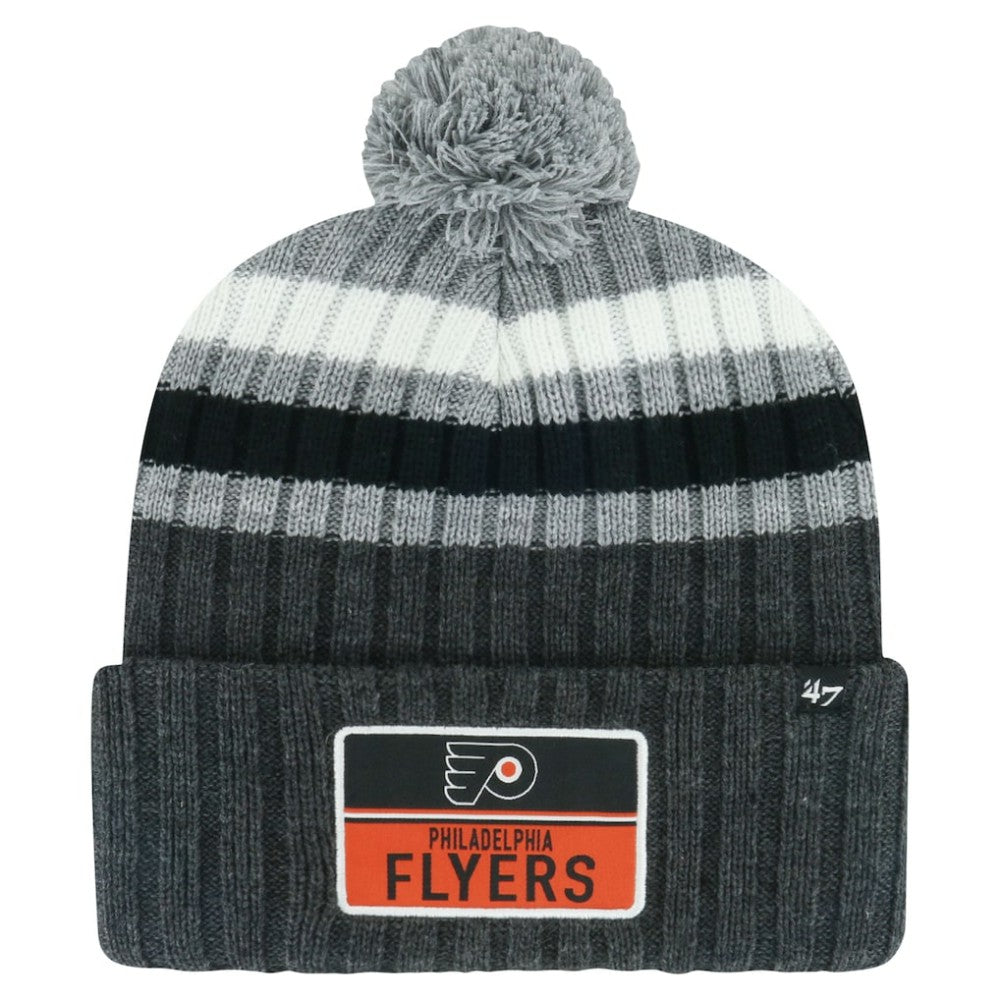 NHL Gray Philadelphia Flyers '47 Stack Patch Cuffed Knit Hat with Pom