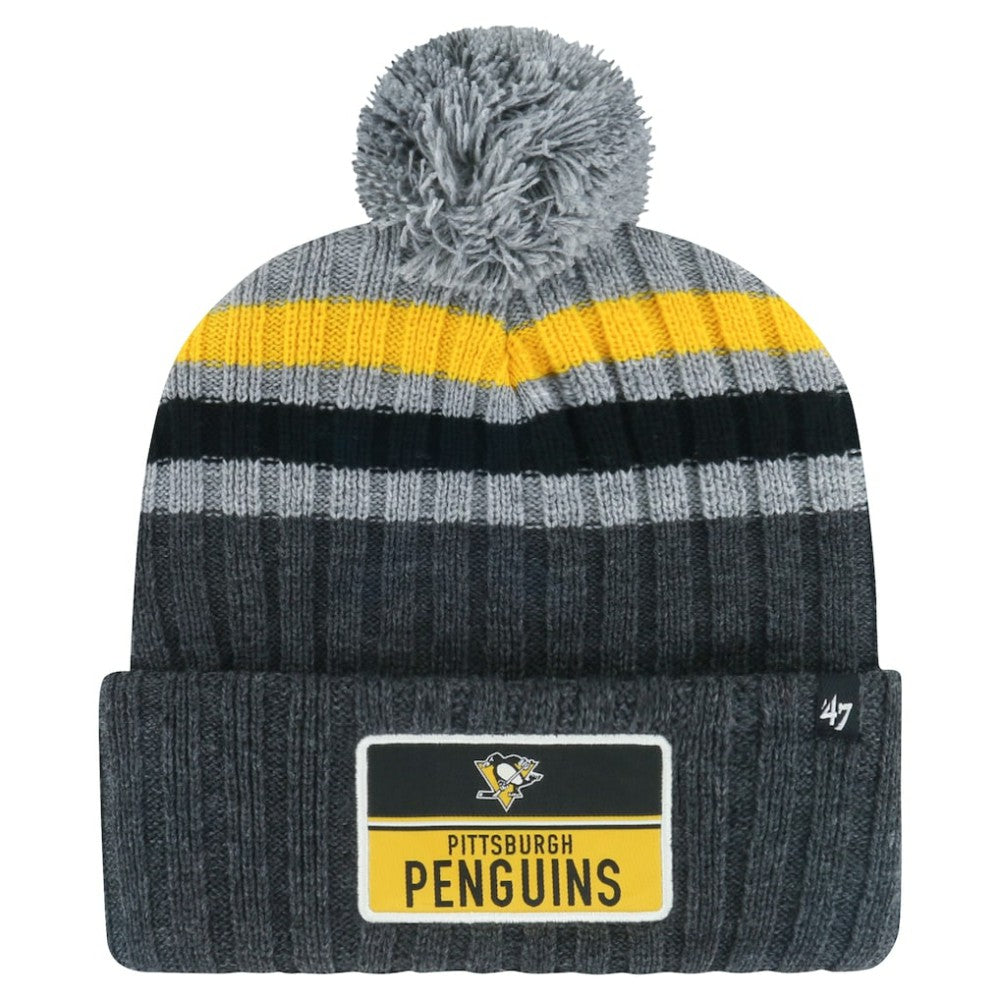 NHL Gray Pittsburgh Penguins '47 Stack Patch Cuffed Knit Hat with Pom