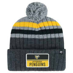 NHL Gray Pittsburgh Penguins '47 Stack Patch Cuffed Knit Hat with Pom