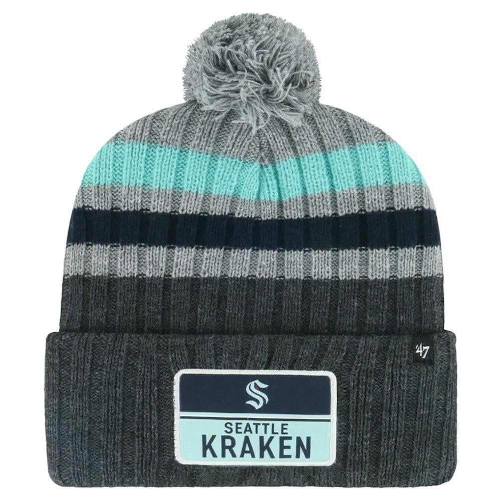 NHL Gray Seattle Kraken '47 Stack Patch Cuffed Knit Hat with Pom