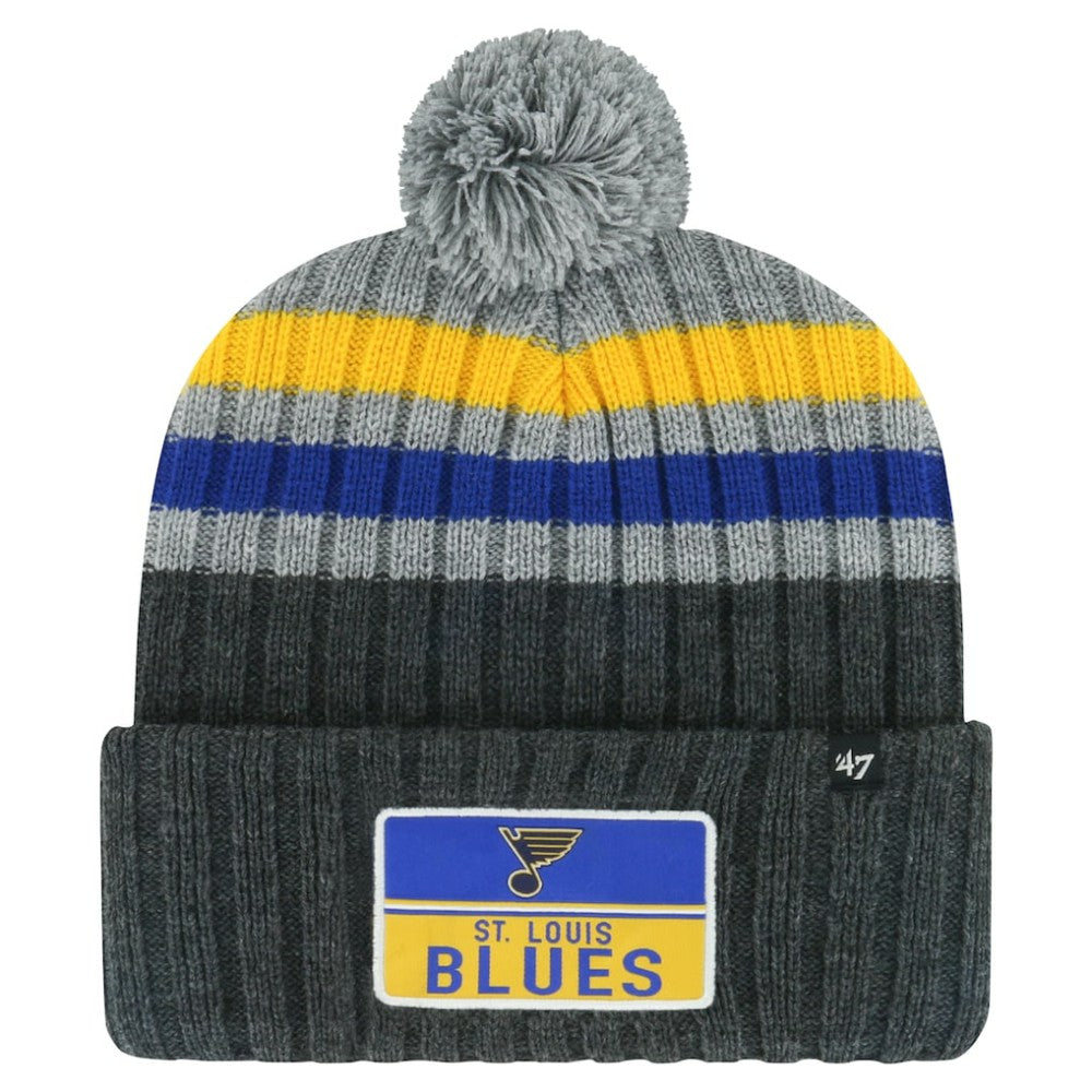 NHL Gray St. Louis Blues '47 Stack Patch Cuffed Knit Hat with Pom