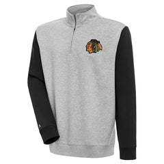 NHL Heather Gray/Black Chicago Blackhawks Antigua Victory Colorblock Quarter-Zip Pullover Top