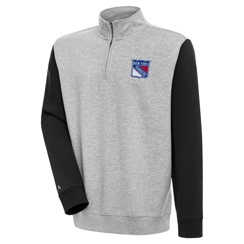 NHL Heather Gray/Black New York Rangers Antigua Victory Colorblock Quarter-Zip Pullover Top