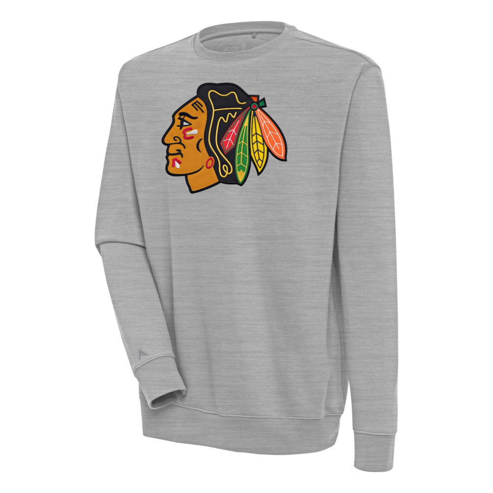 NHL Heather Gray Chicago Blackhawks Antigua Victory Pullover Sweatshirt