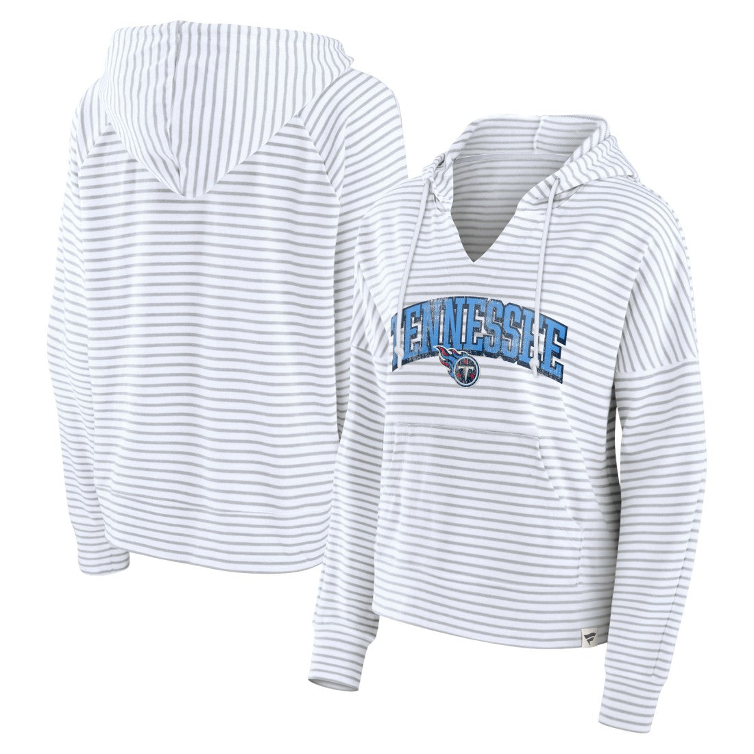 Women's Striped Notch Neck Pullover Hoodie - Tennessee Titans