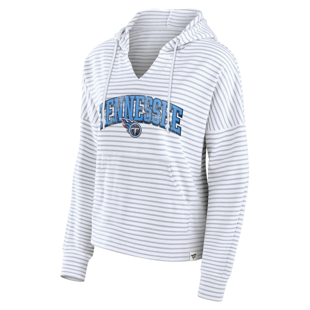 Women's Striped Notch Neck Pullover Hoodie - Tennessee Titans