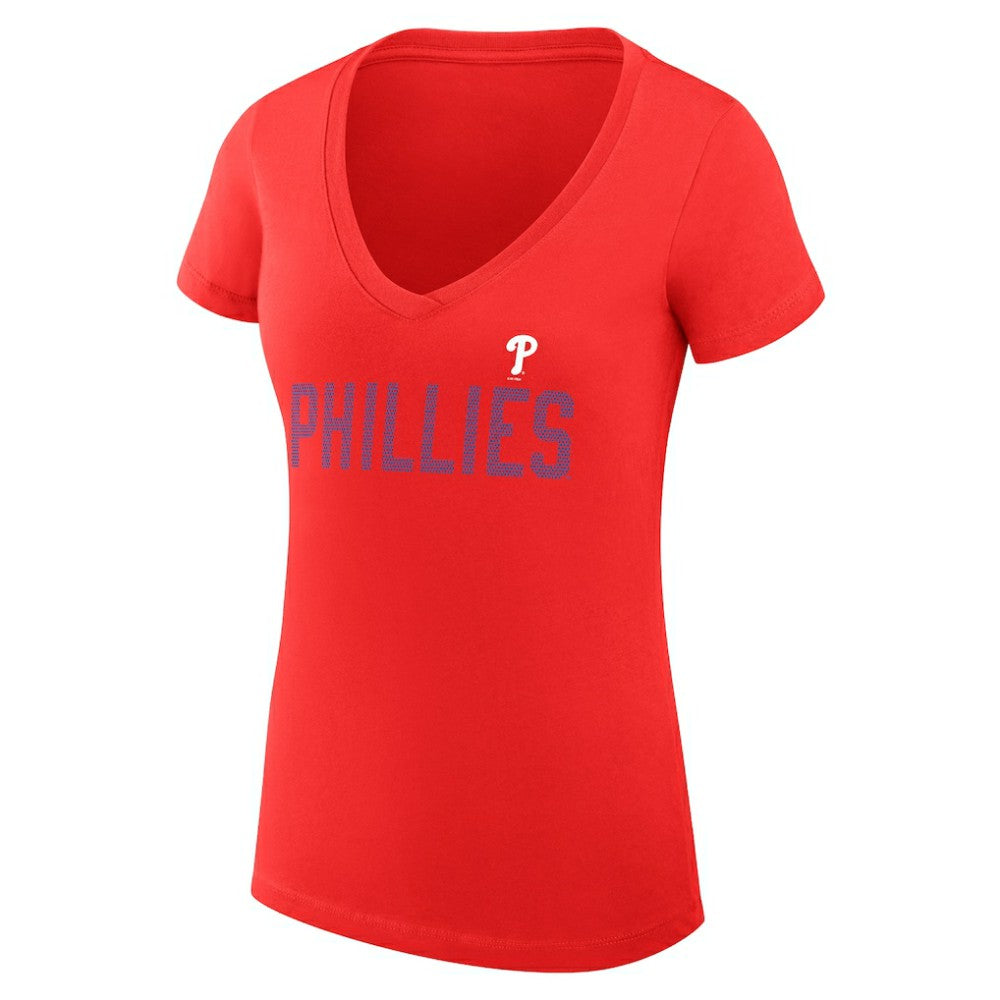 MLB Philadelphia Phillies G-III 4Her by Carl Banks Women's Super-Slim Fit Lightweight Dot Print V-Neck T-Shirt
