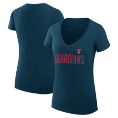 MLB Cleveland Guardians G-III 4Her by Carl Banks Women's Super-Slim Fit Lightweight Dot Print V-Neck T-Shirt