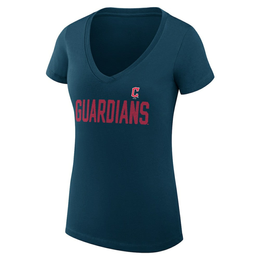 MLB Cleveland Guardians G-III 4Her by Carl Banks Women's Super-Slim Fit Lightweight Dot Print V-Neck T-Shirt