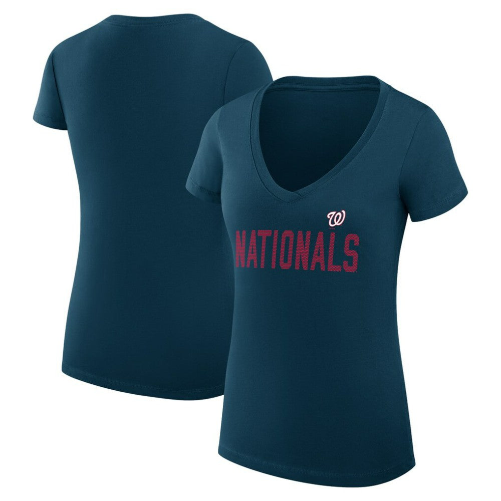 MLB Washington Nationals G-III 4Her by Carl Banks Women's Super-Slim Fit Lightweight Dot Print V-Neck T-Shirt
