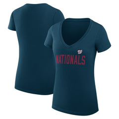 MLB Washington Nationals G-III 4Her by Carl Banks Women's Super-Slim Fit Lightweight Dot Print V-Neck T-Shirt