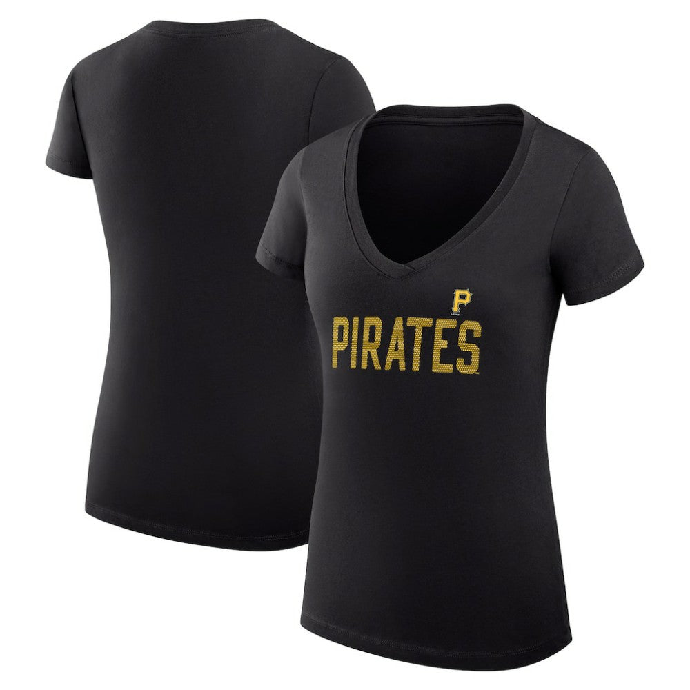 MLB Pittsburgh Pirates G-III 4Her by Carl Banks Women's Super-Slim Fit Lightweight Dot Print V-Neck T-Shirt