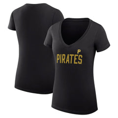 MLB Pittsburgh Pirates G-III 4Her by Carl Banks Women's Super-Slim Fit Lightweight Dot Print V-Neck T-Shirt