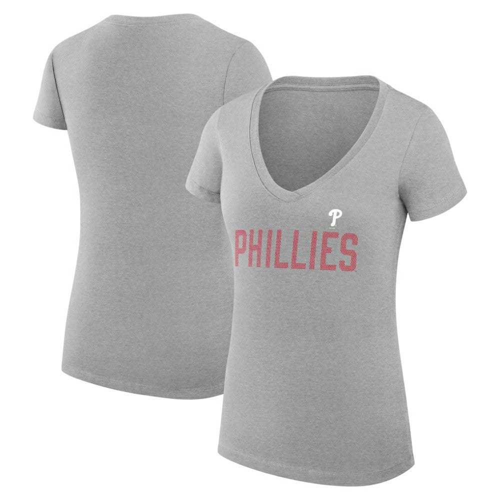 MLB Philadelphia Phillies G-III 4Her by Carl Banks Women's Super-Slim Fit Lightweight Dot Print V-Neck T-Shirt