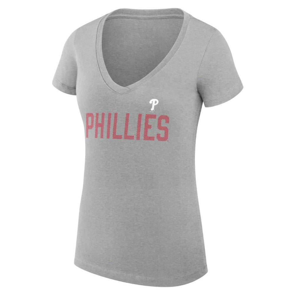 MLB Philadelphia Phillies G-III 4Her by Carl Banks Women's Super-Slim Fit Lightweight Dot Print V-Neck T-Shirt