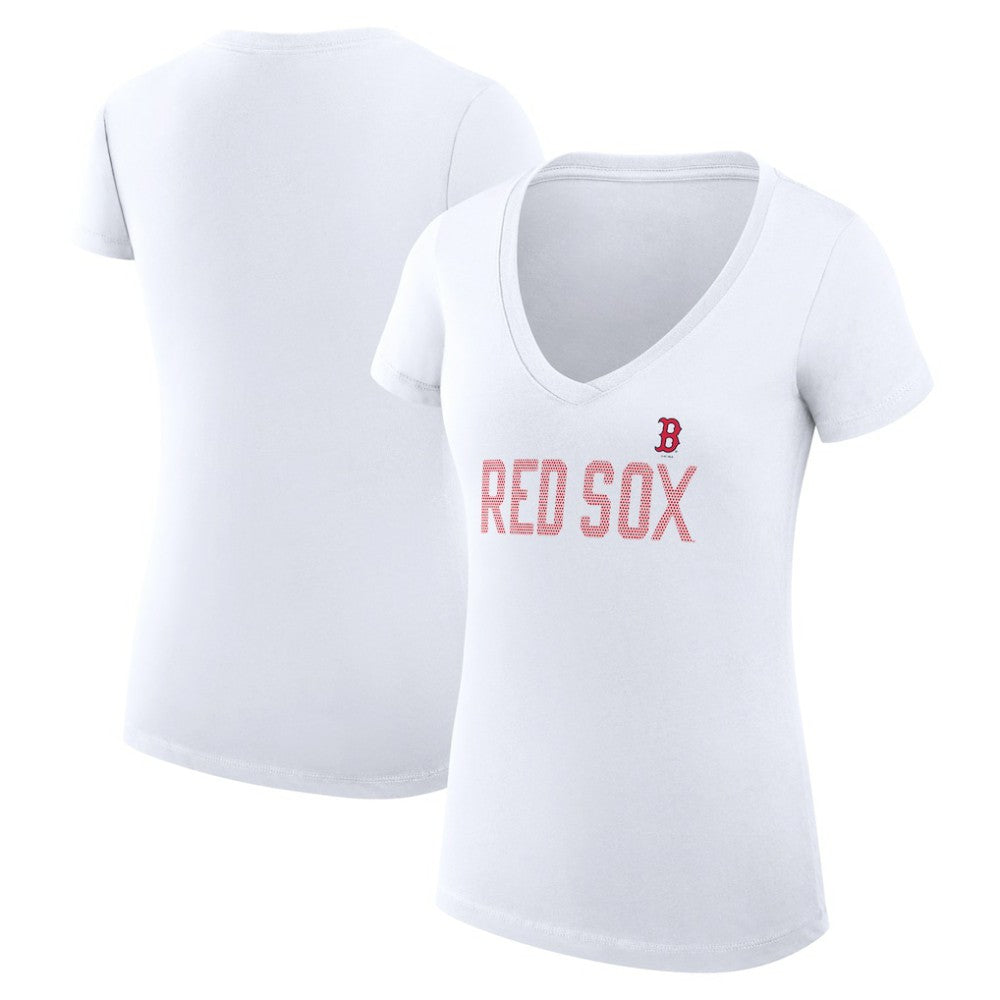 MLB Boston Red Sox G-III 4Her by Carl Banks Women's Super-Slim Fit Lightweight Dot Print V-Neck T-Shirt