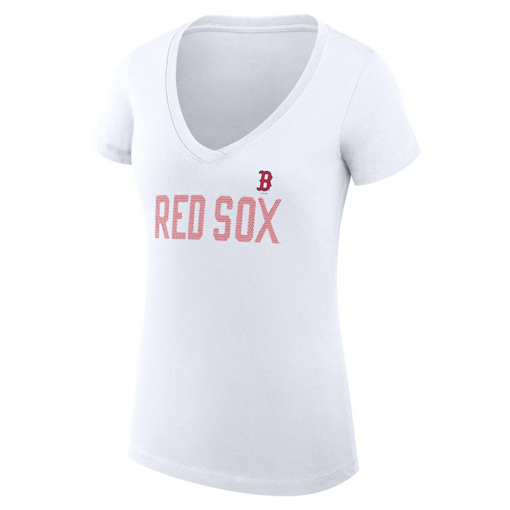 MLB Boston Red Sox G-III 4Her by Carl Banks Women's Super-Slim Fit Lightweight Dot Print V-Neck T-Shirt