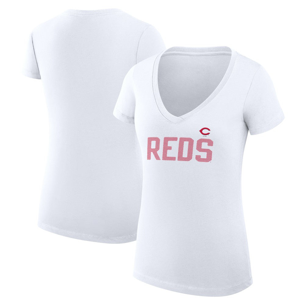 MLB Cincinnati Reds G-III 4Her by Carl Banks Women's Super-Slim Fit Lightweight Dot Print V-Neck T-Shirt