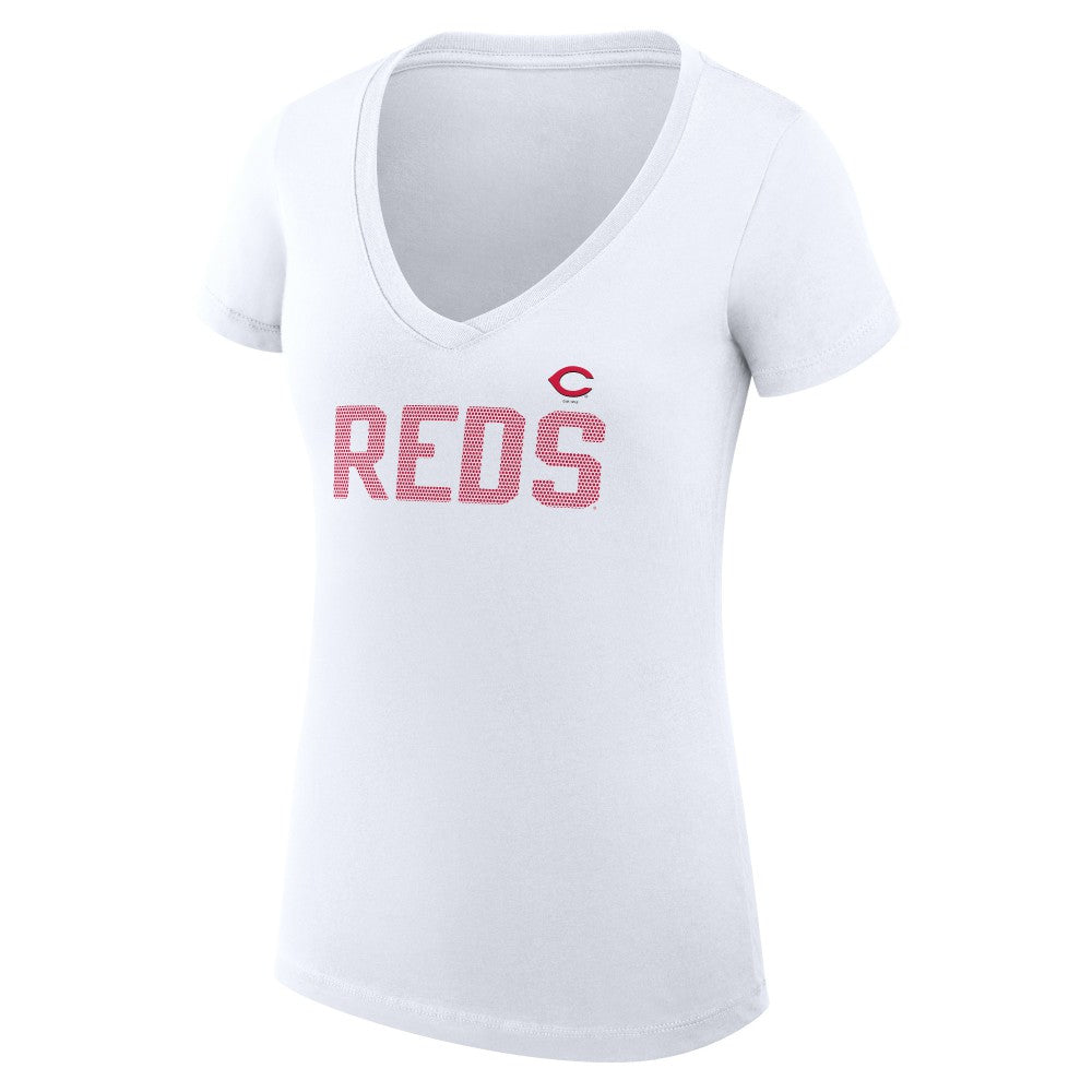 MLB Cincinnati Reds G-III 4Her by Carl Banks Women's Super-Slim Fit Lightweight Dot Print V-Neck T-Shirt