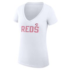 MLB Cincinnati Reds G-III 4Her by Carl Banks Women's Super-Slim Fit Lightweight Dot Print V-Neck T-Shirt
